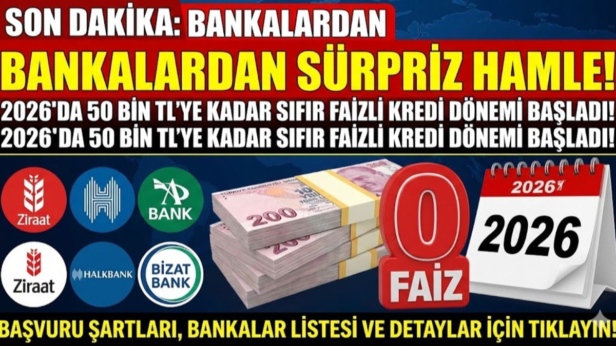 Bankalardan Sürpriz Hamle: 2026’da 50 Bin TL’ye Kadar Sıfır Faizli Kredi Dönemi Başladı
